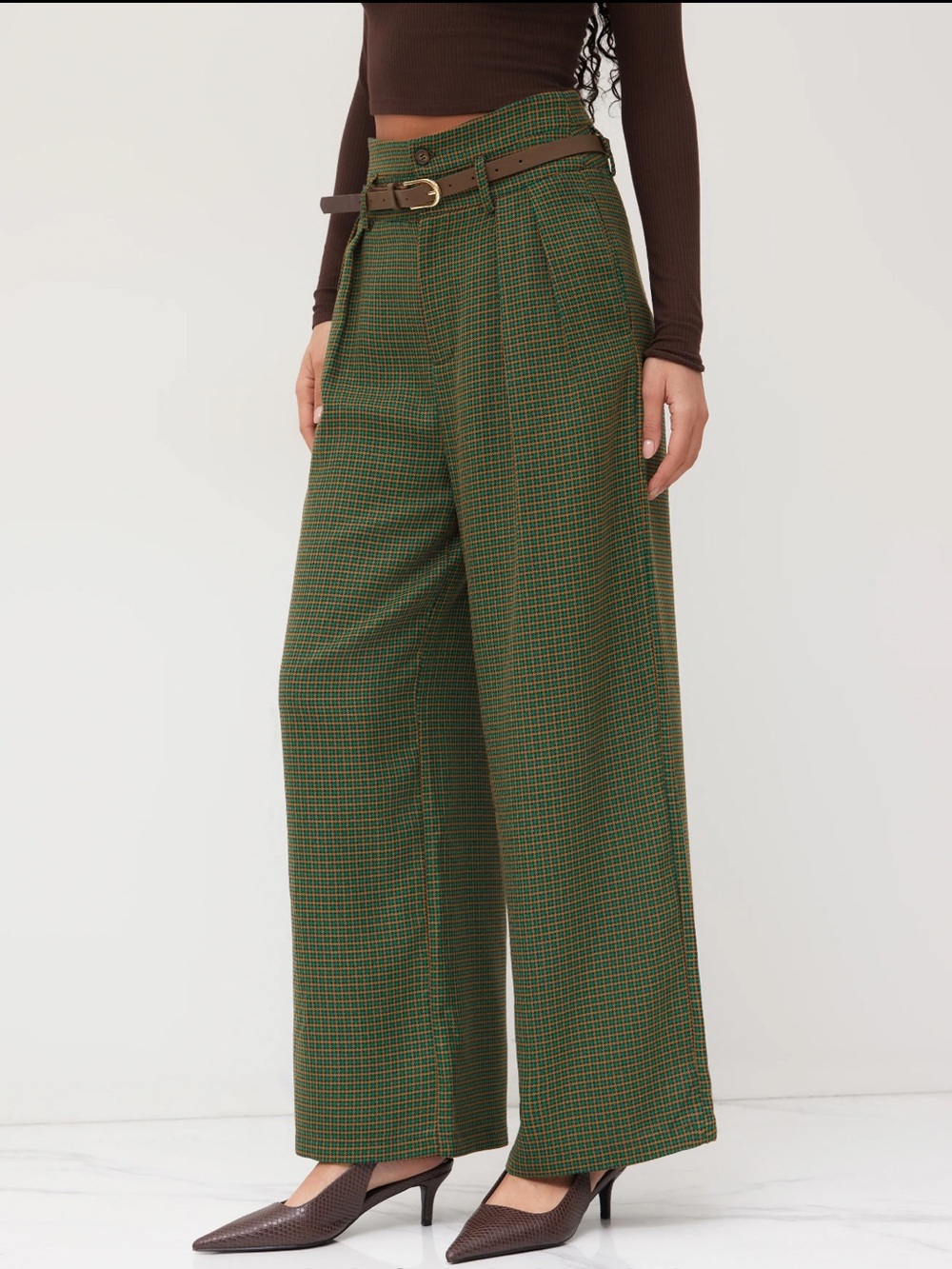 NWT CIDER BELTED HIGH RISE HOUNDSTOOTH TROUSER